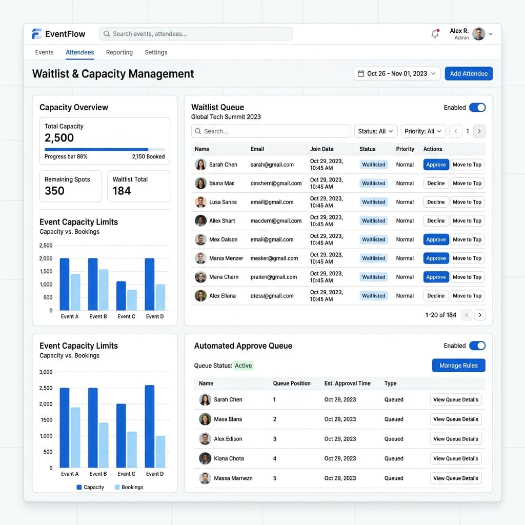 SwiftVenue waitlist and capacity management interface